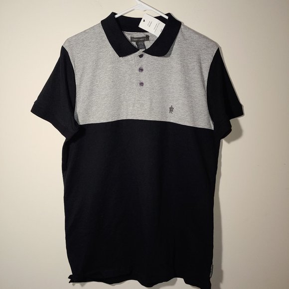 French Connection polo with contrast panel and collar in black and gray size XL - Picture 1 of 10